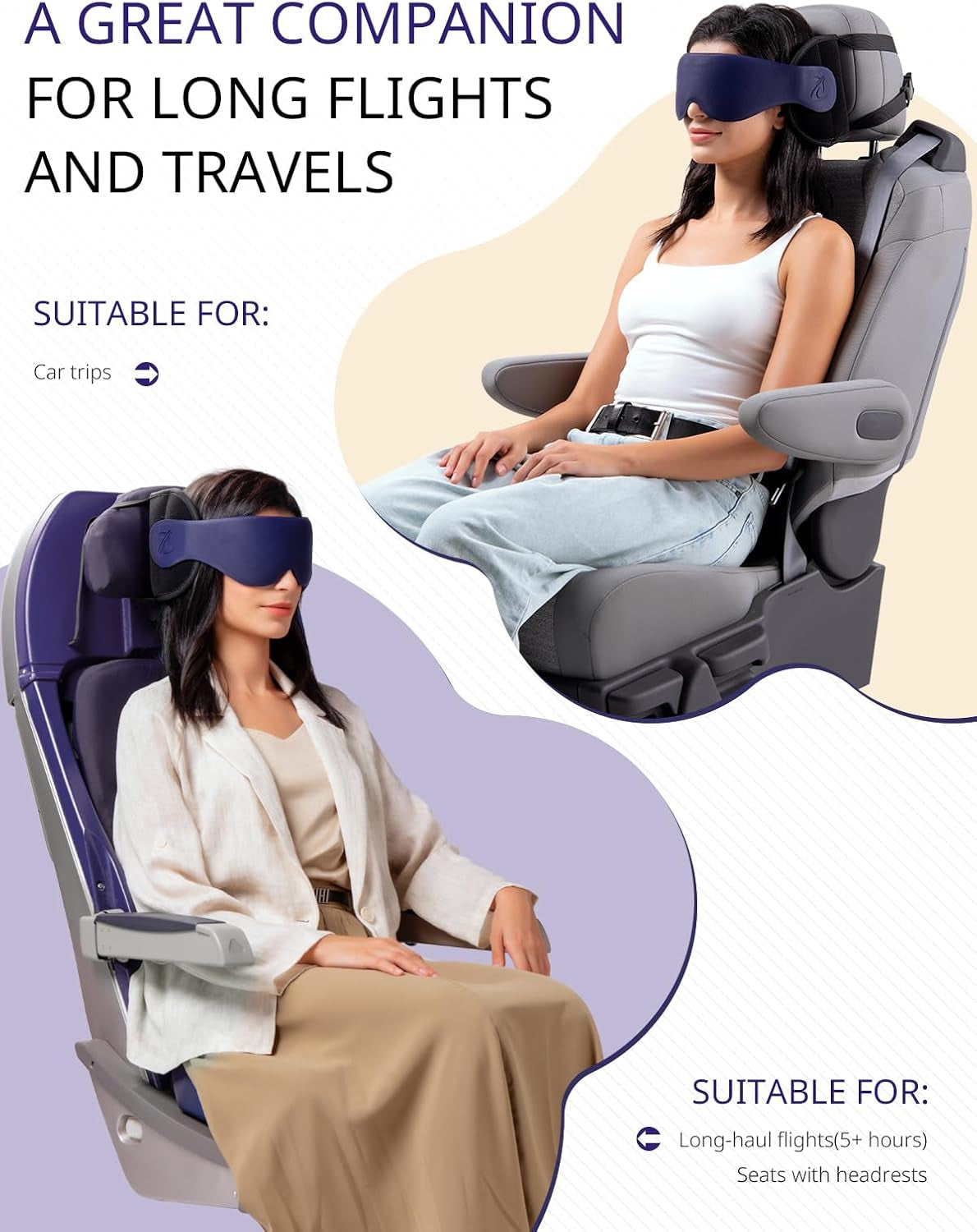 Almohada De Viaje, Almohada Cervical Para Avión Con Mascarilla 3D Para Dormir, Soporte De Cabeza 360° Con Correa Para Asiento, Ideal Para Vuelos Largos Y Viajes En Coche, Negro