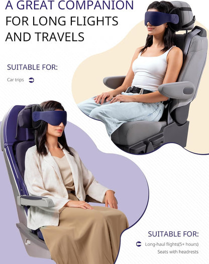 Almohada De Viaje, Almohada Cervical Para Avión Con Mascarilla 3D Para Dormir, Soporte De Cabeza 360° Con Correa Para Asiento, Ideal Para Vuelos Largos Y Viajes En Coche, Negro
