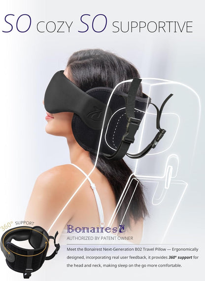 Almohada De Viaje, Almohada Cervical Para Avión Con Mascarilla 3D Para Dormir, Soporte De Cabeza 360° Con Correa Para Asiento, Ideal Para Vuelos Largos Y Viajes En Coche, Negro